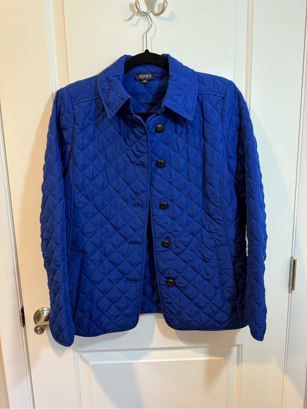 Jones New York Royal Blue Quilted Button-Front Puffer Jacket